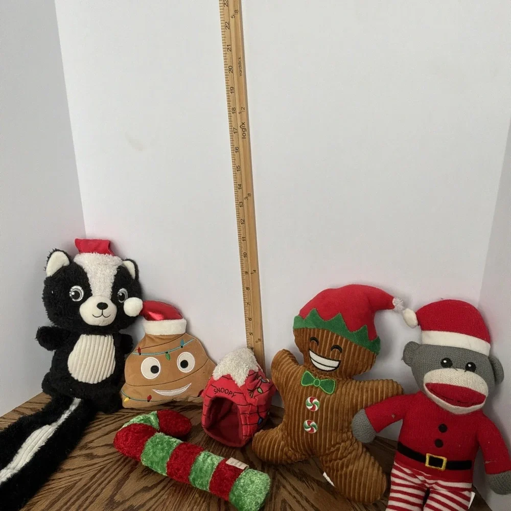 Christmas Dog Toy Plush Lot Skunk Poop Emoji Candy Cane Gingerbread Sock Monkey